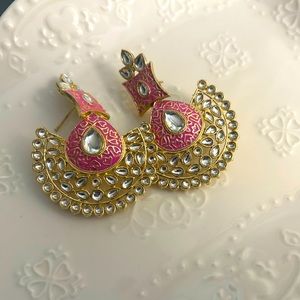 Pink Indian Earrings with Embellishment